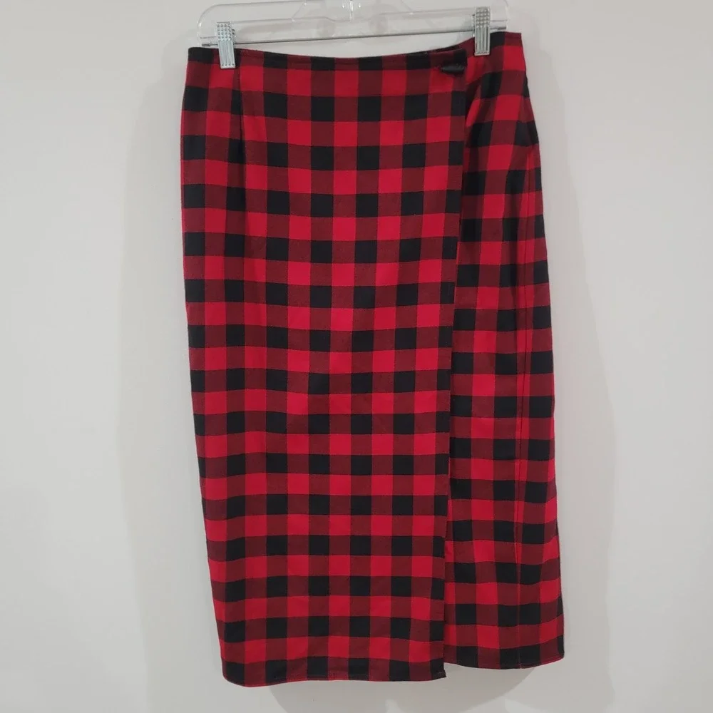 Womens Wrap Midi Skirt Size 12 Petite Buffalo Check Old Money Equestrian‎ Luxury